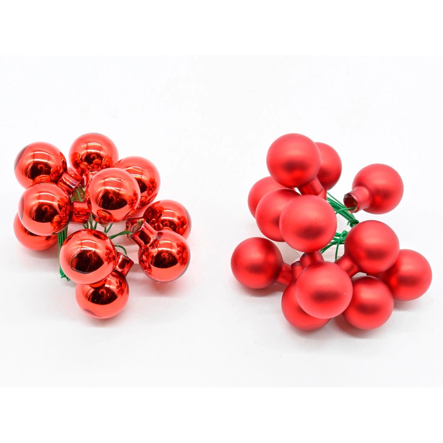 Wiązka bombek szklanych czerwonych na druciku, mix - 2,5 cm