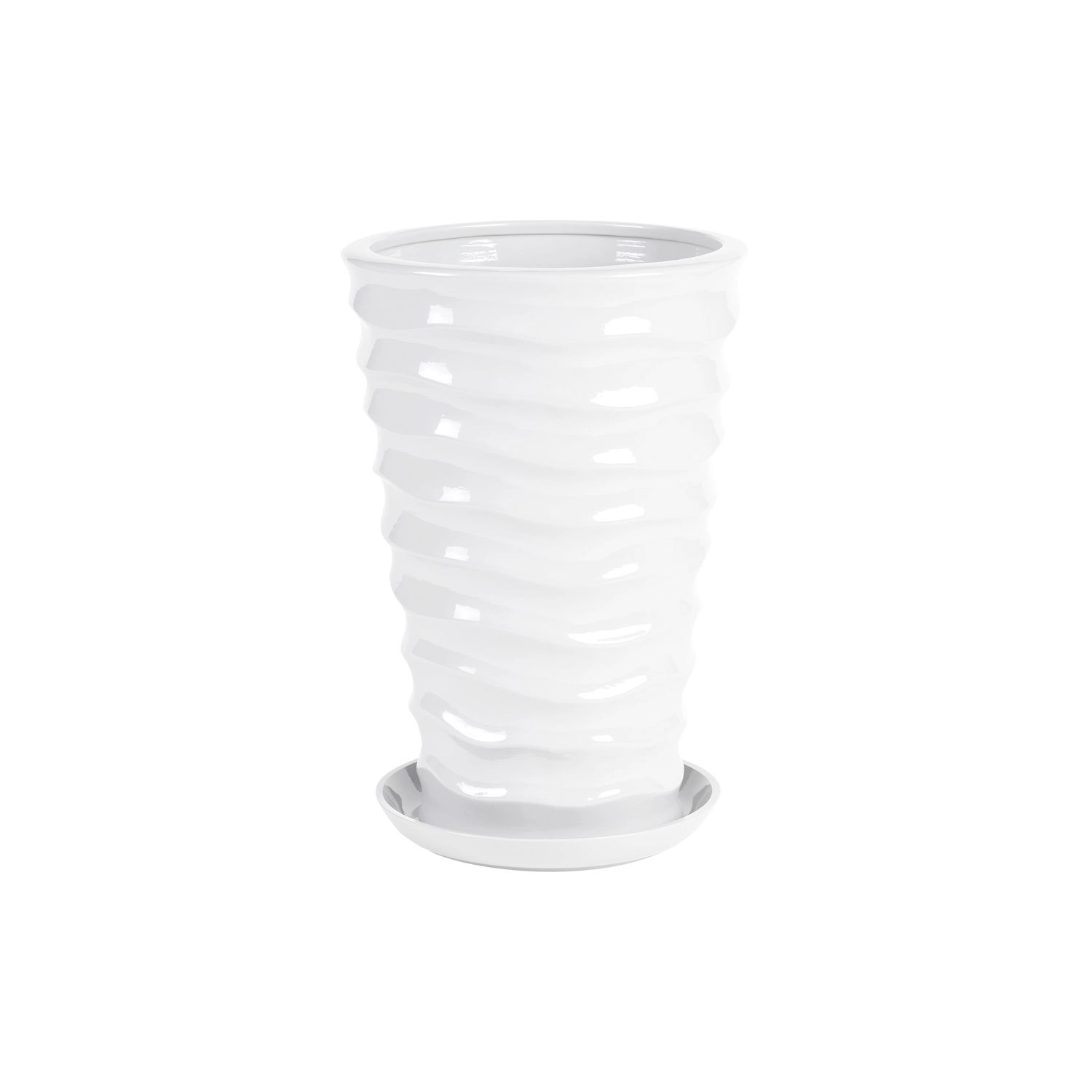 Doniczka z podstawką Irma Duna biały połysk - 28 cm