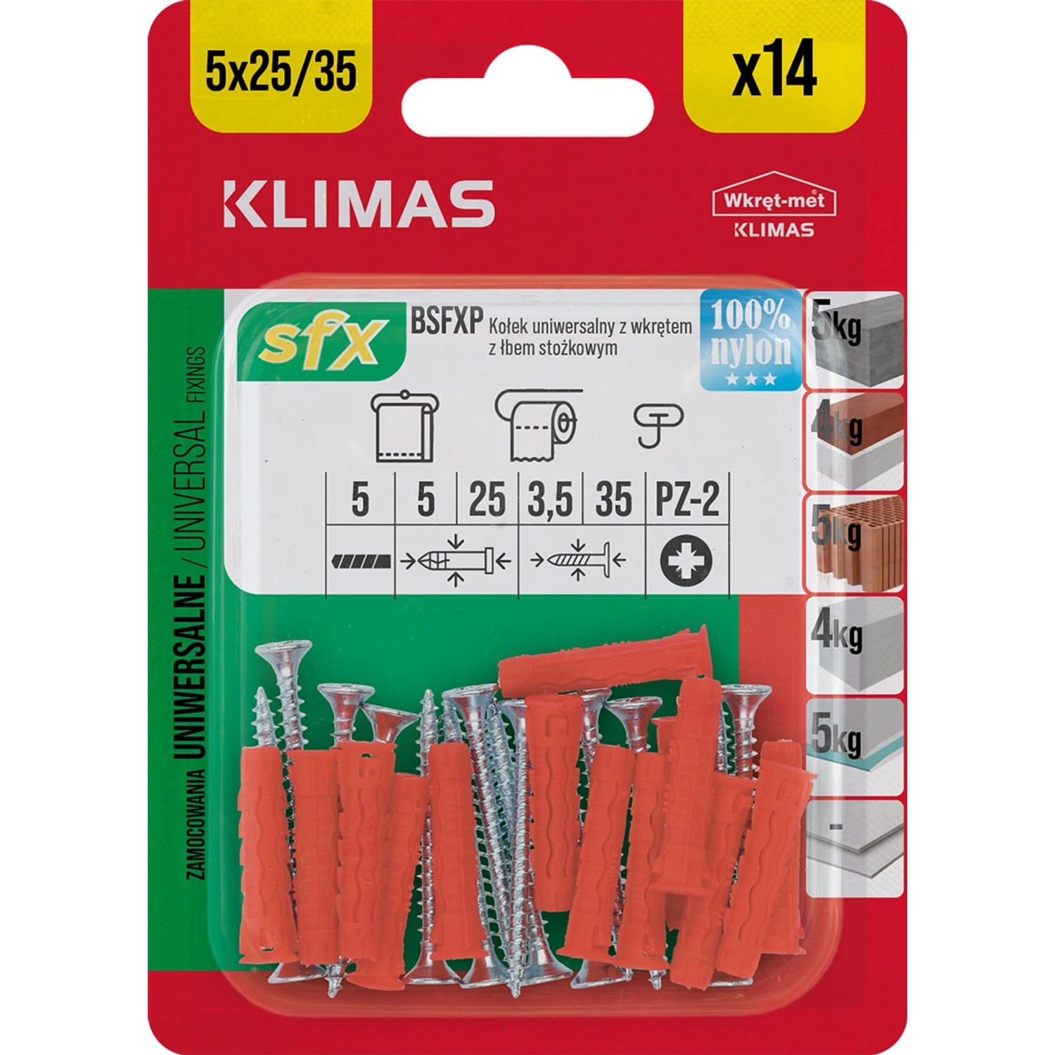 Wkręt-met Kołek uniwersalny SFX do wszystkich podłoży 5x25 z wkrętem hartowanym