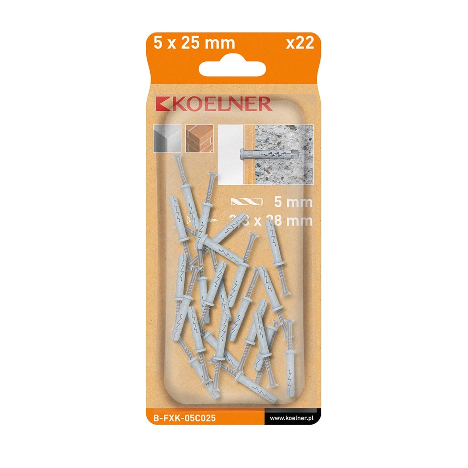 Koelner Kołek FX wbijany 5x25 mm cylinder 22 szt.