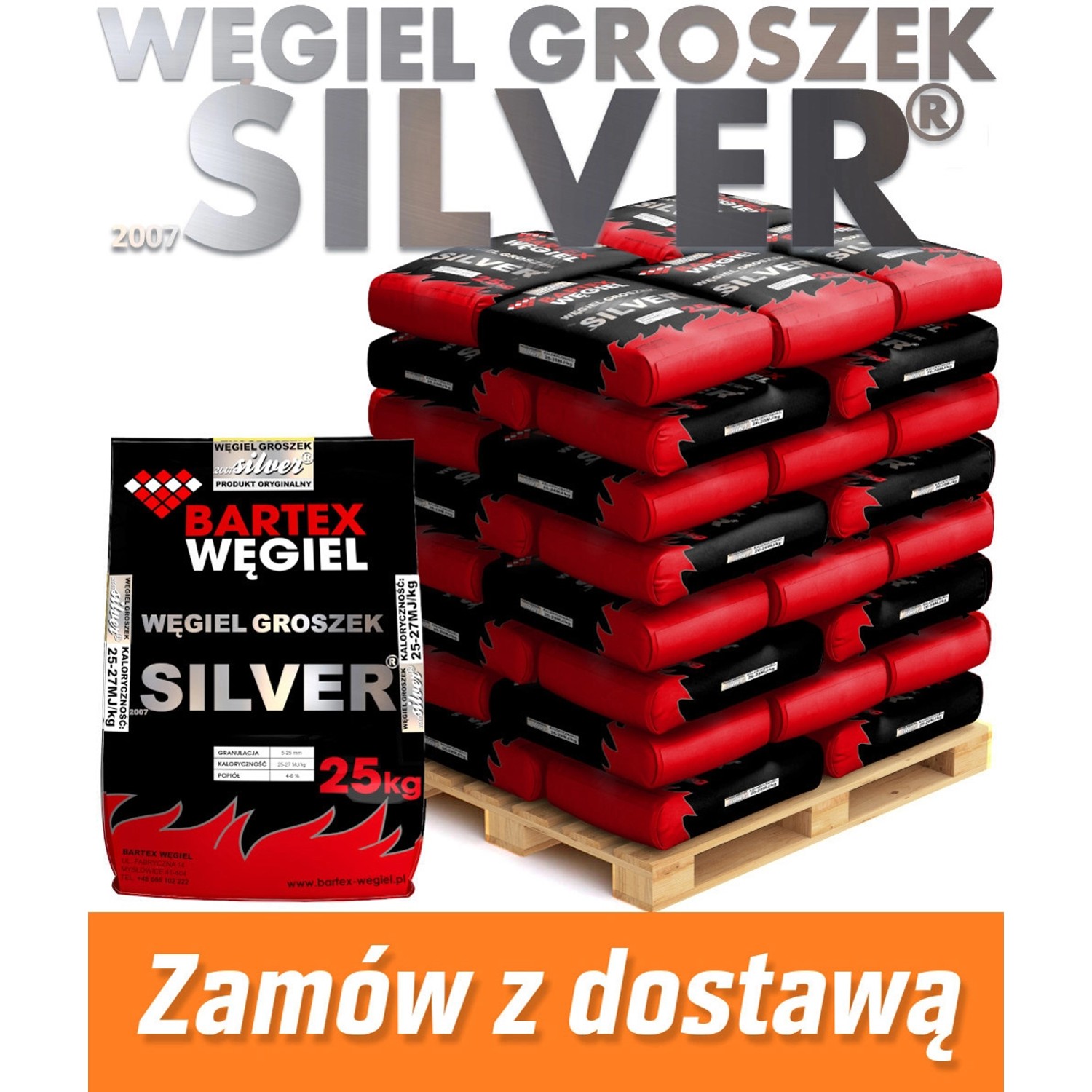 Węgiel Groszek Silver 27-25 MJ 1000 kg