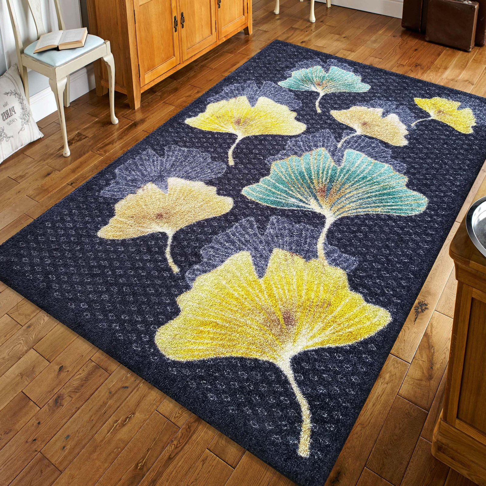 Dywan nowoczesny Argentum 10 - czarny - liście