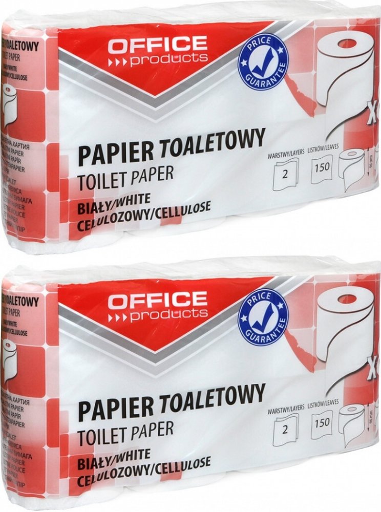 2x Papier toaletowy celulozowy OFFICE PRODUCTS, 2-warstwowy, 150 listków, 15m, 8szt., biały