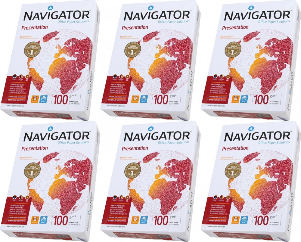 6x Papier ksero Navigator Presentation, A4, 100g/m2, 500 arkuszy, biały