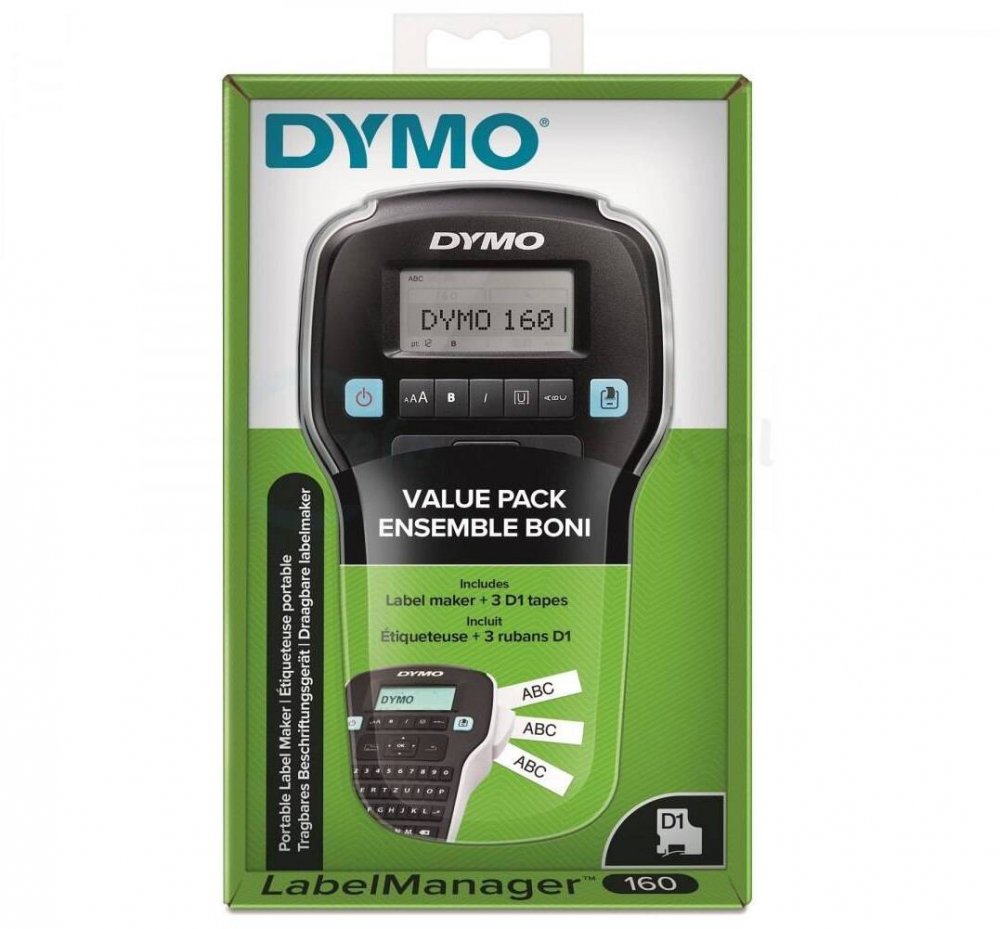 Zestaw drukarka etykiet Dymo LM160 + 3 taśmy D1, do taśmy D1 6/9/12 mm, 180 dpi