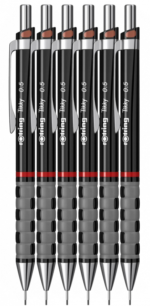 6x Ołówek automatyczny Rotring Tikky III, 0.5 mm, z gumką, bordowy