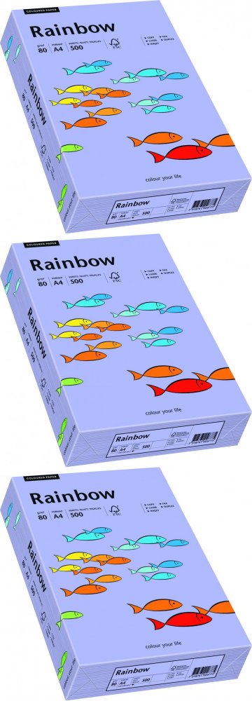 3x Papier kolorowy Rainbow, A4, 80g/m2, 500 arkuszy, fioletowy (R60)