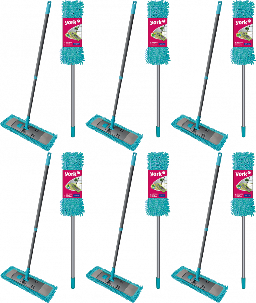6x Mop płaski z mikrofibry York Salsa- kij+ uchwyt do mopa+mop, mix kolorów