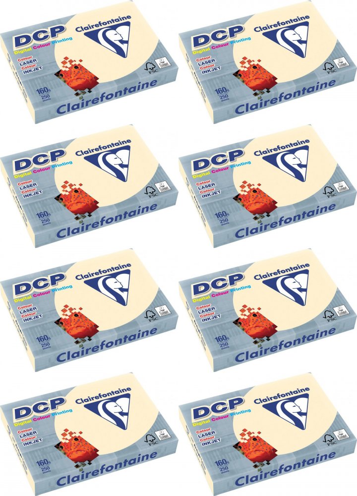 8x Papier satynowany Clairefontaine DCP Ivory A4, 160g/m2, 250 arkuszy, kremowy