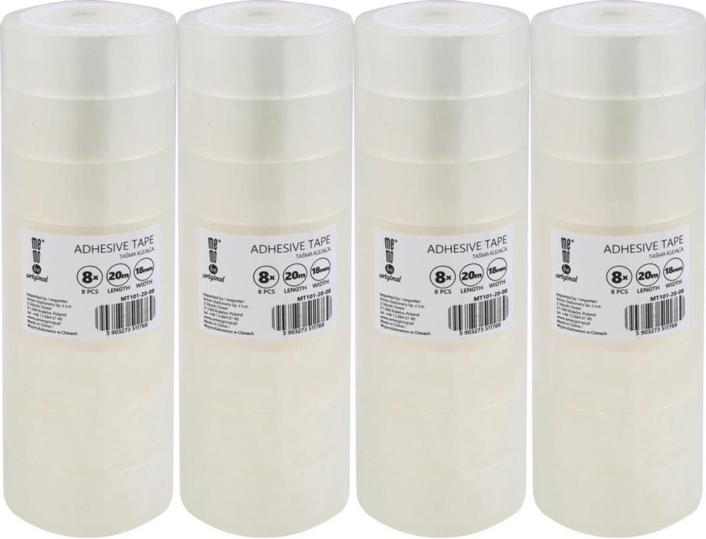 4x Taśma klejąca MemoBe 18mmx20m, 8 sztuk, przezroczysty