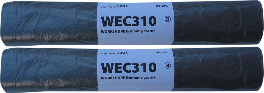 2x Worki na śmieci Merida Economy WEC310, na odpady zmieszane, 120l, 50 sztuk, czarny