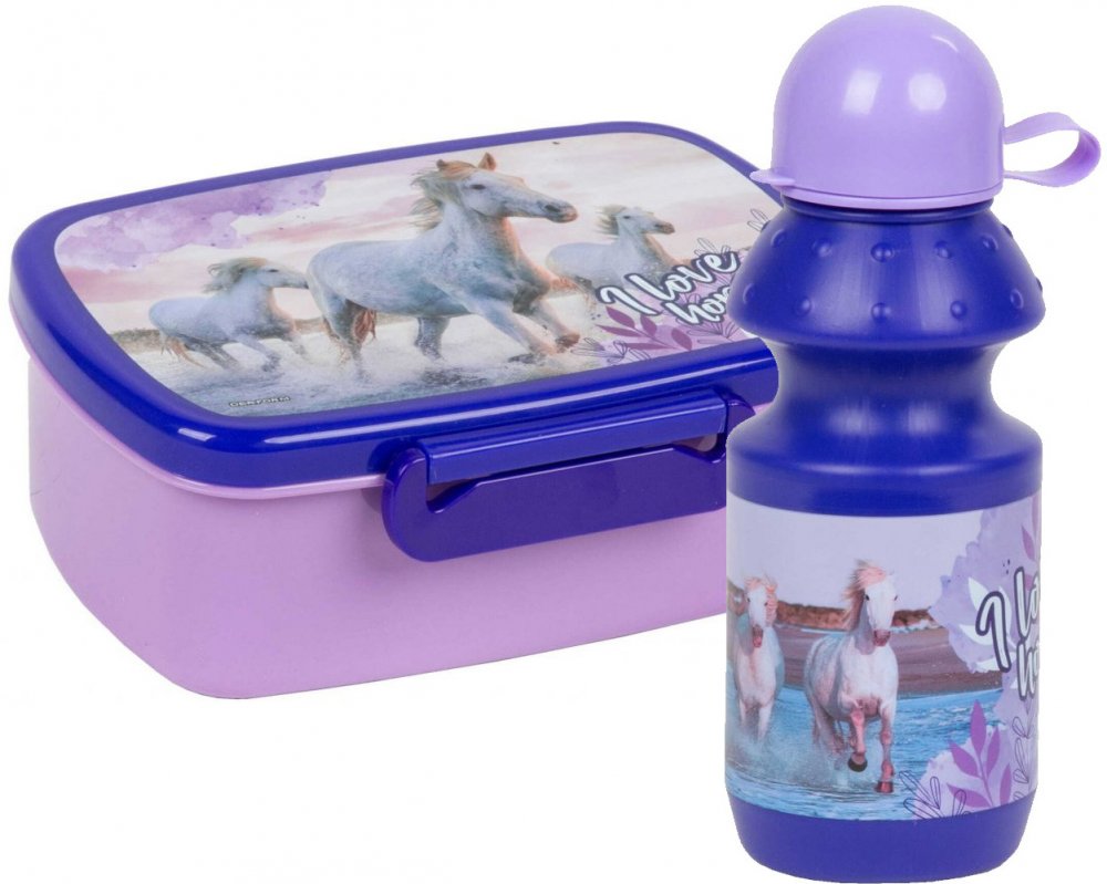 Zestaw: Lunchbox + bidon na wodę Derform K Konie 25