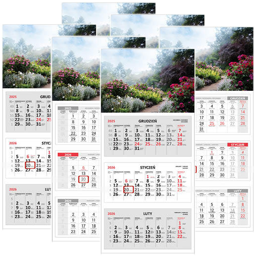 6x Kalendarz ścienny 2026, Udziałowiec, trójdzielny, 310x680mm, alejka