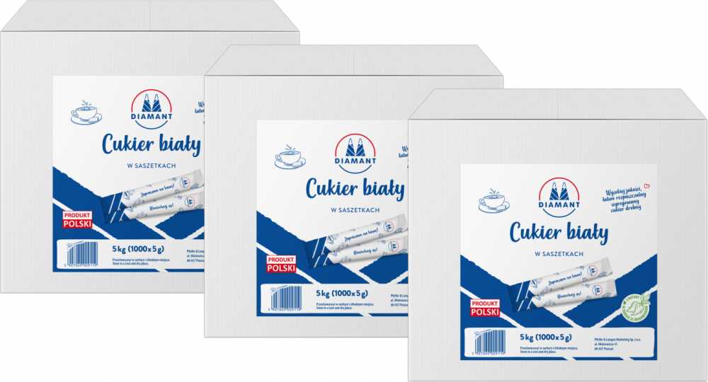 3x Cukier biały w saszetkach Diamant, 1000 sztuk, 1000x5g
