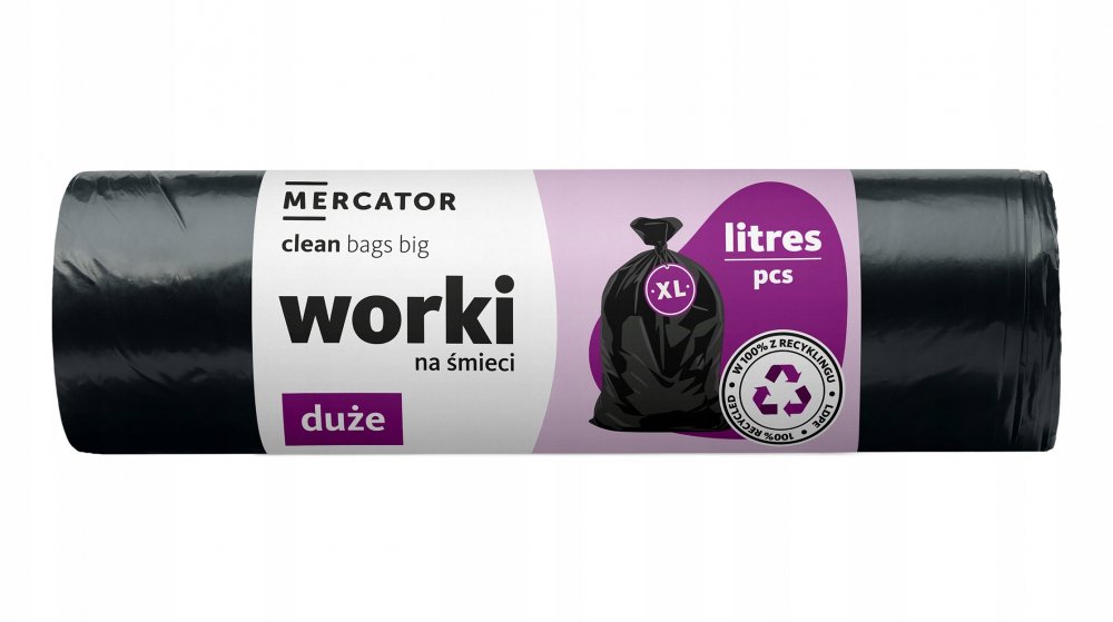 Worki na śmieci Mercator, LDPE, 240l, 10 sztuk, czarny