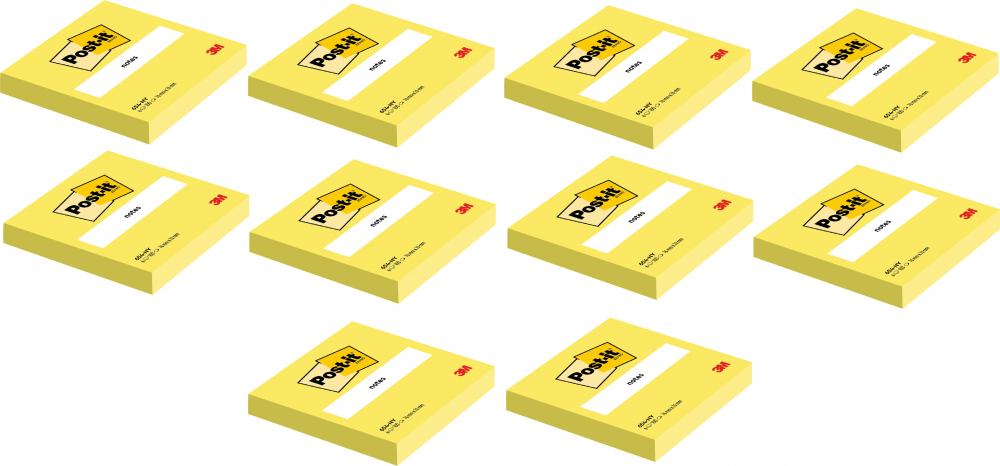 10x Karteczki samoprzylepne Post-it, 76x76mm, 100 karteczek, żółty