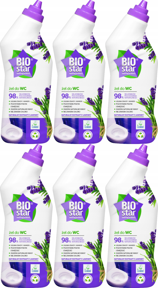 6x Żel do czyszczenia WC BioStar, ekologiczny, lawendowy, 750 ml