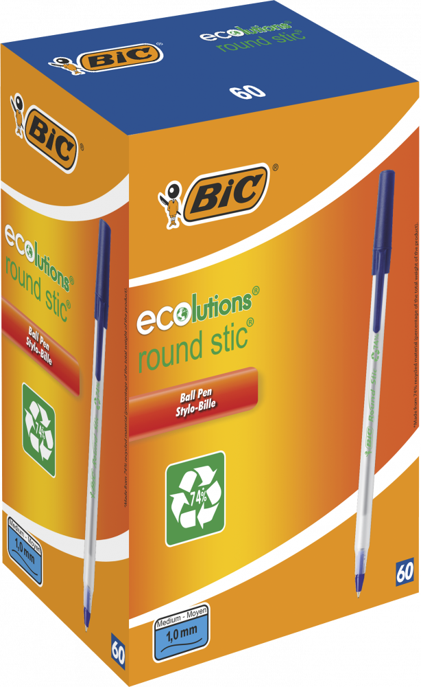 60x długopis Bic, Ecolutions Round Stic, 1mm niebieski