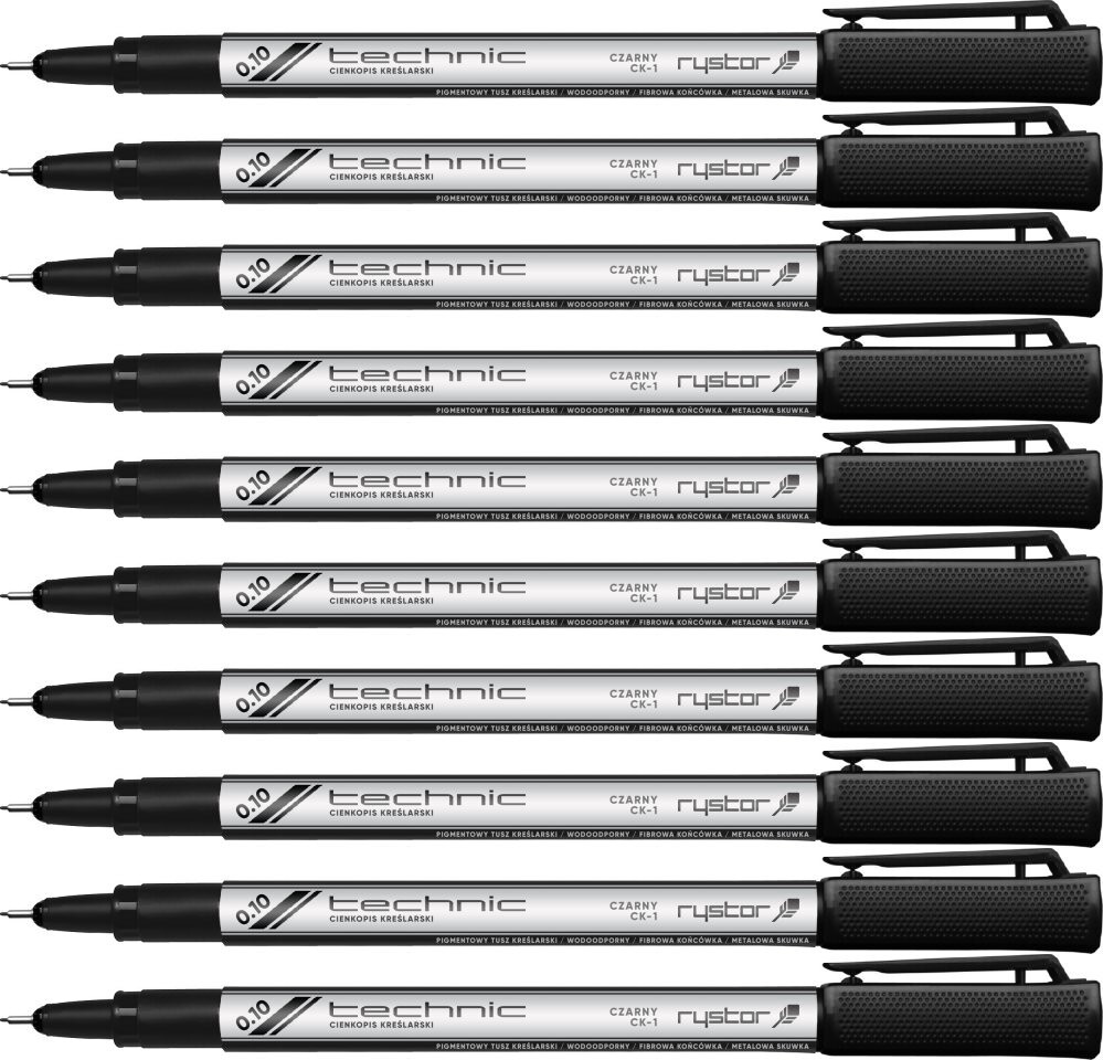 10x Cienkopis kreślarski Rystor Technic, 0.1 mm, czarny