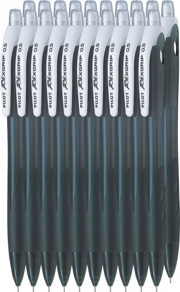 20x Ołówek automatyczny Pilot Rexgrip Begreen, 0.5mm, z gumką, czarny