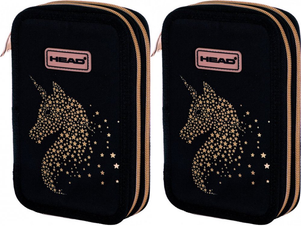 2x Piórnik 2-komorowy Astra Head AC2 Golden Effect Classy Gold, bez wyposażenia, 20.5x13x4.5cm, czarno-złoty