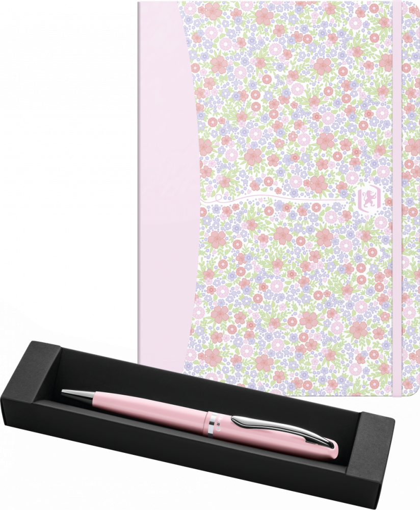 Zestaw: Notatnik w kratkę Oxford Floral, A5 + Długopis Pelikan Jazz Pastel Rose, niebieski