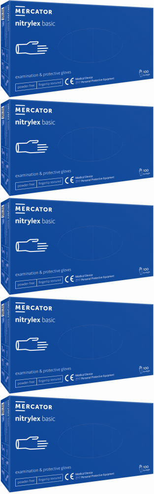 5x Rękawiczki nitrylowe jednorazowe Nitrylex Basic PF, bezpudrowe, rozmiar XS, 100 sztuk, niebieski