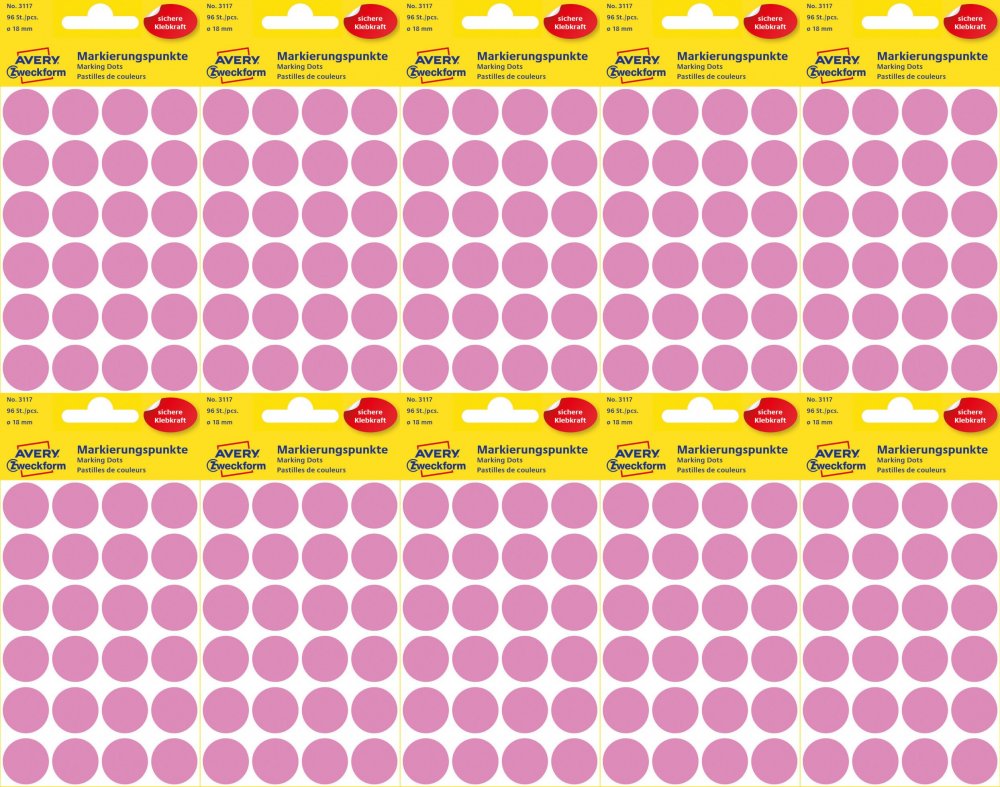 10x Etykiety Avery Zweckform, okrągłe, średnica 18mm, 96 sztuk, różowy