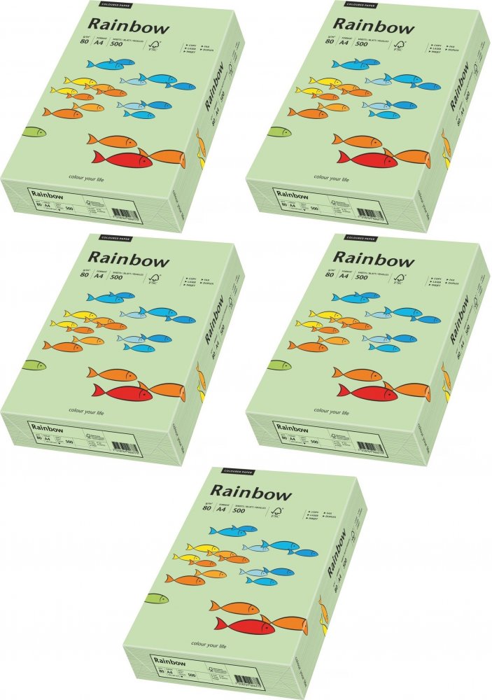5x Papier kolorowy Rainbow, A4, 80g/m2, 500 arkuszy, seledynowy (R75)