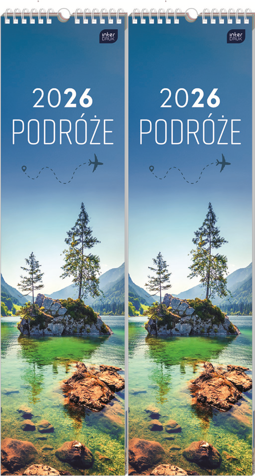 2x Kalendarz ścienny 2026, Interdruk, paskowy, 13.5x50cm, miesięczny, Podróże