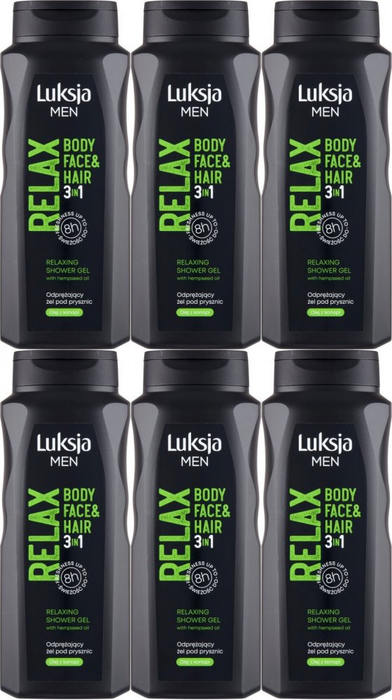 6x Żel pod prysznic Luksja Men Relax 3w1, 500ml