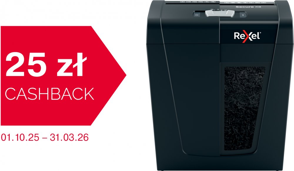 Niszczarka Rexel Secure X8, konfetti 4x40mm, 8 kartek, P-4 DIN, czarny
