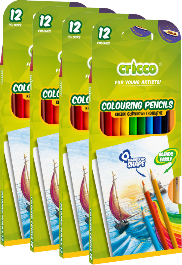 4x Kredki ołówkowe trójkątne Cricco, 12 kolorów