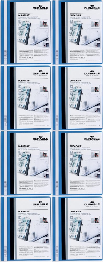 8x Skoroszyt plastikowy Duraplus Durable, A4, prezentacyjny, niebieski