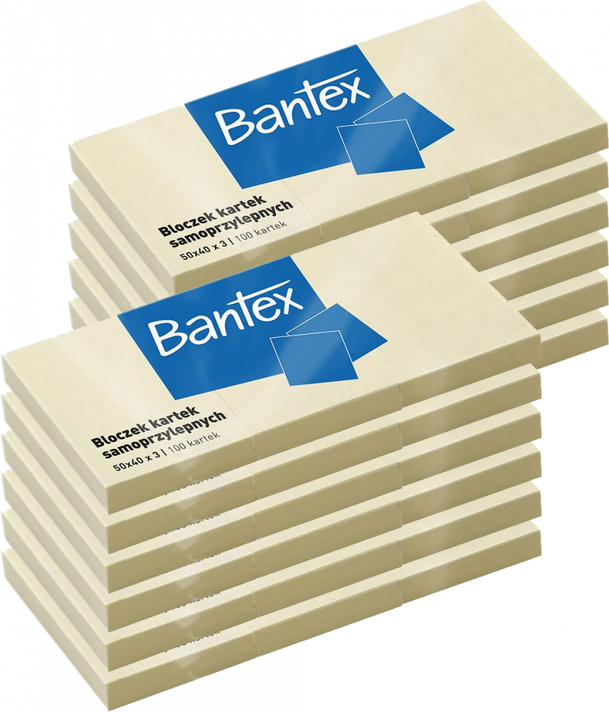 12x Karteczki samoprzylepne Bantex, 50x40mm, 3x100 karteczek, żółty