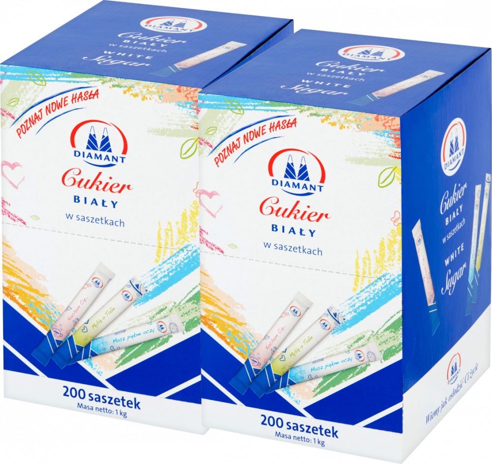 2x Cukier biały Diamant, w saszetkach, 200 sztuk, 200x5g