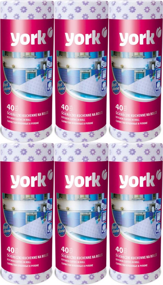 6x Ściereczka kuchenna na rolce York, uniwersalna, 40 sztuk, mix kolorów