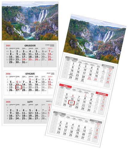 2x Kalendarz ścienny 2026, Udziałowiec, trójdzielny, 310x680mm, wodospad