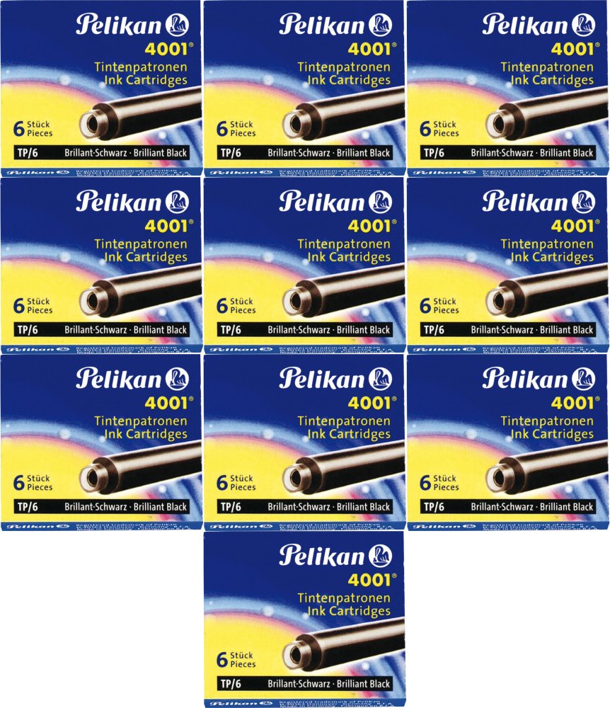 10x Naboje do pióra wiecznego Pelikan, krótkie, 6 sztuk, czarny