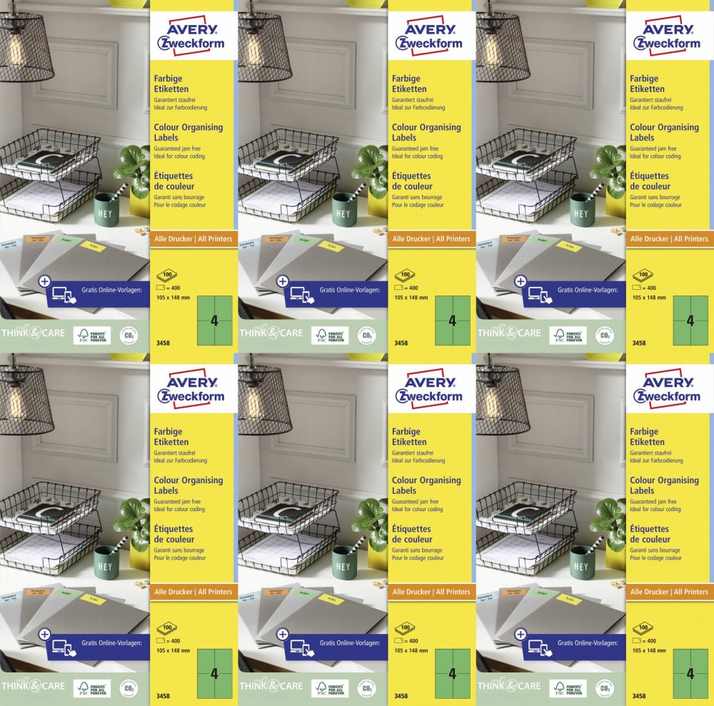 6x Etykiety Avery Zweckform, 105x148mm, trwałe, 100 arkuszy, zielony