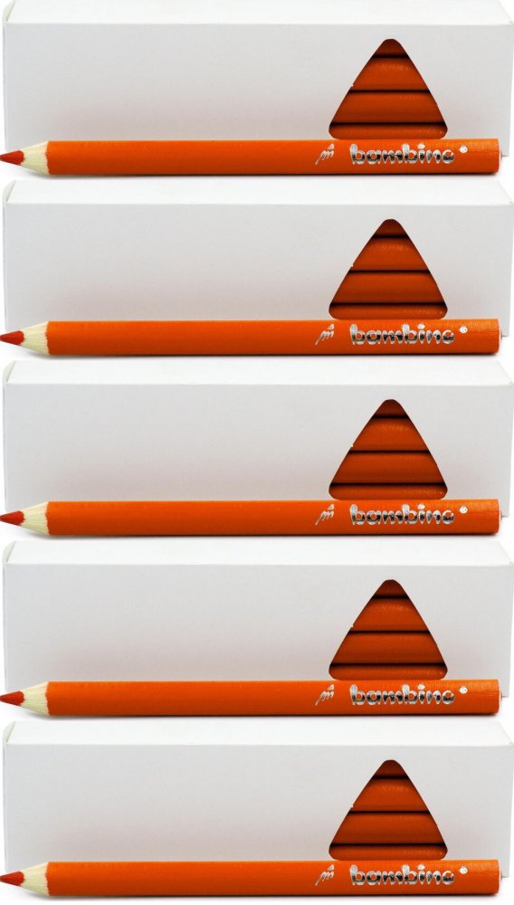 5x Kredki Bambino, w oprawie drewnianej, trójkątne, 12 sztuk, pomarańczowy