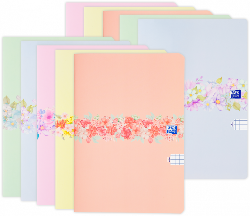 10x Brulion w kratkę Oxford Flowers, B5, miękka oprawa, 96 kartek, mix wzorów