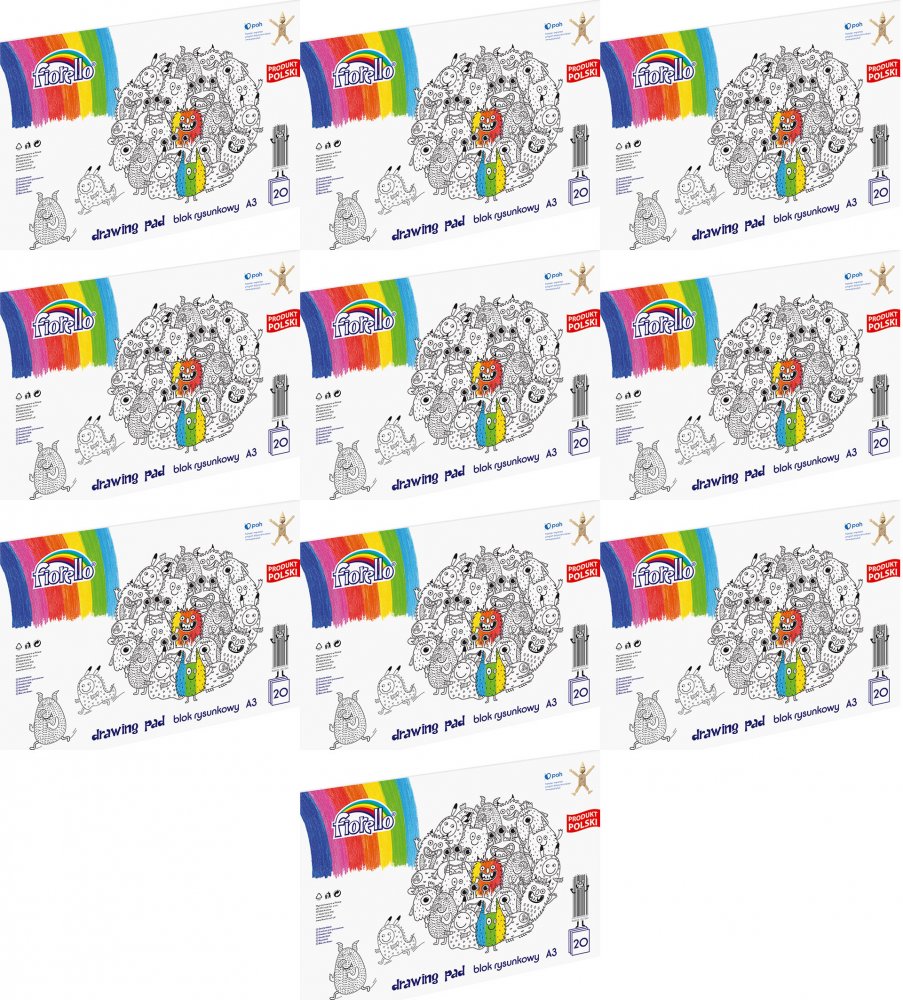 10x Blok rysunkowy Fiorello, A3, 20 kartek, biały
