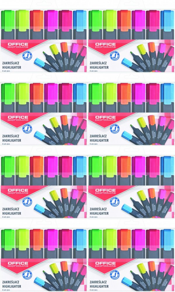 8x Zakreślacz Office Products, ścięta, 6 sztuk, mix kolorów fluorescencyjnych