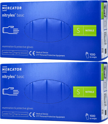 2x Rękawiczki nitrylowe jenorazowe Nitrylex Basic, bezpudrowe, rozmiar S, 100 sztuk, niebieski