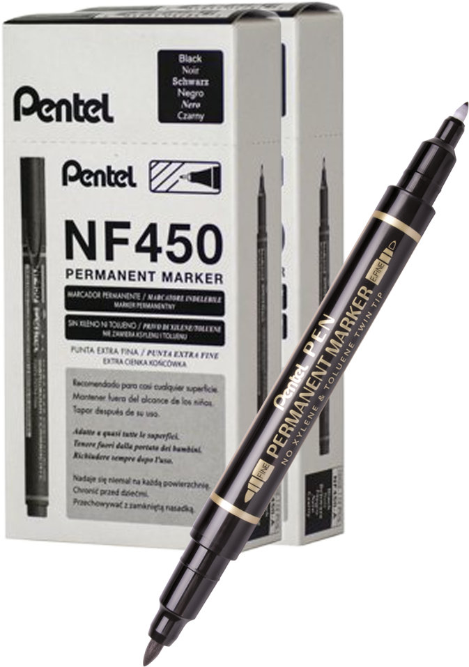 24x Marker do płyt CD i DVD Pentel N75W, dwustronny, okrągła, czarny