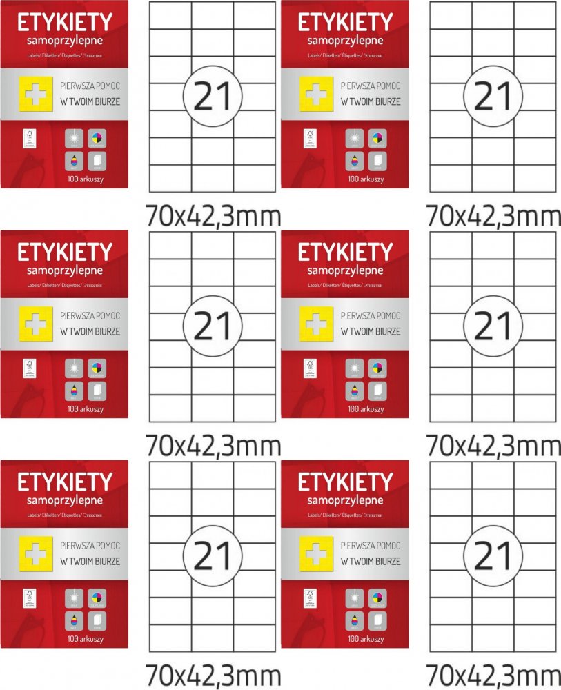 6x Etykiety samoprzylepne Dalpo Memo Label, 70x42.3mm, 100 arkuszy, biały