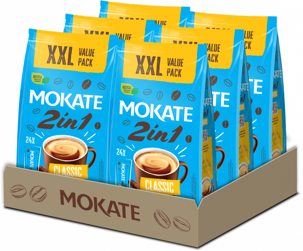 6x Kawa rozpuszczalna w saszetkach Mokate 2w1 Classic XXL, 24 sztuki x 8g