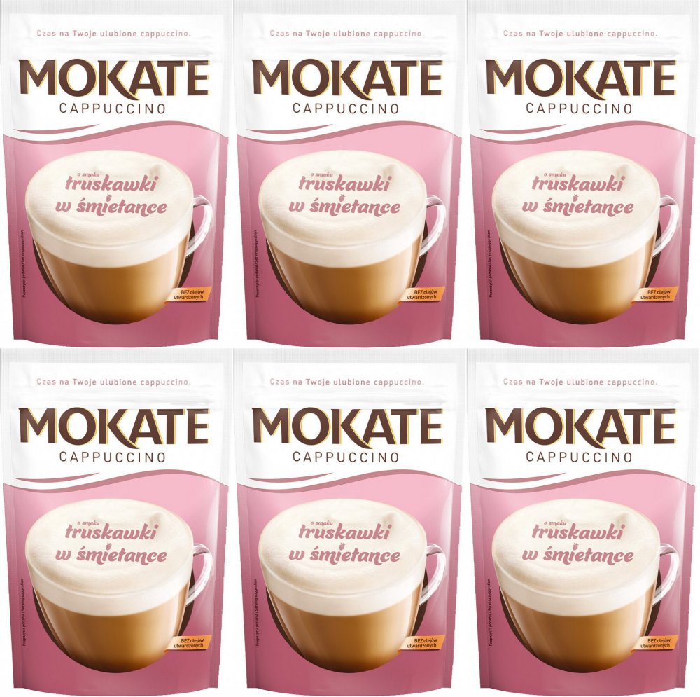 6x Kawa rozpuszczalna Mokate Cappuccino, truskawka w śmietance, 110g