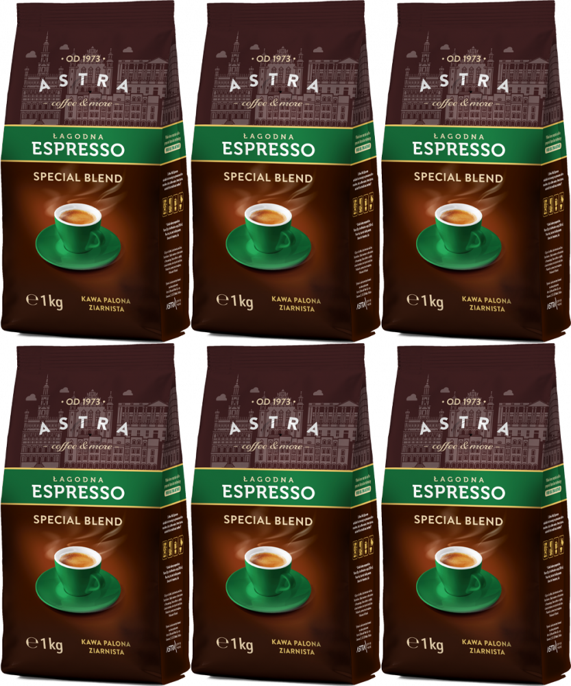 6x Kawa ziarnista Astra Łagodna Espresso, 1kg